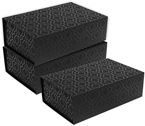 Sorarto Magnetic Gift Box with Lid 3-Pack | Luxury Black Linen Decorative Box for Presents, Proposals, Keepsakes, and Storage. 11.5" x 7.5" x 3.5"