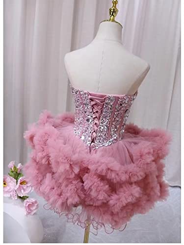 Tulle Homecoming Dresses Sparkling Teens Quinceanera Dresses Ball Gown Short Cocktail Performance Prom Dresses For Junior White #TOP3