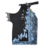  HILASON Bull Riding Liscia in Vera Pelle Rodeo Western Chaps Nero Blu