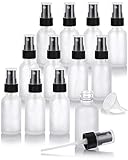 1 oz / 30 ml Frosted Clear Glass Boston Round Bottle with Black Fine Mist Spray (12 Pack) + Funnel