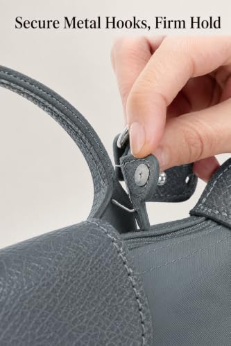 Image of Purse Organizer Insert & Leather Strap Conversion Kit Set, Compatible with Longchamp Le Pliage Mini Bag - Felt Inner Liner & Adjustable Shoulder Strap, Beige Insert & Anthracite Strap
