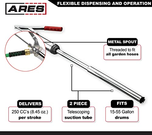 Ares 55000 - Oil Barrel Pump - 2-Piece Telescoping Suction Tube Fits 15-55 Gallon Drums - Designed To Deliver Base Oil, Transmission Oil And Heavier Fluids - Removable Heavy Duty Spout #TOP2