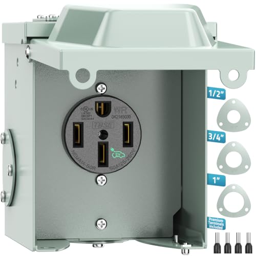 PAULINN 50 Amp EV Power Outlet Box, Nema 14-50R 125/250V EV Plug Charging Receptacle, NO Drilling & Designed for EV, High-Conductivity & Stabilized Voltage, UL Listed