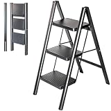 HOSTRÖM Scaletta 3 gradini FOLDPACT3, Sgabello scala pieghevole, Design ultracompatto, Gradini 17,5 cm, Acciaio, Ripiano temporaneo, Garanzia 5 anni.