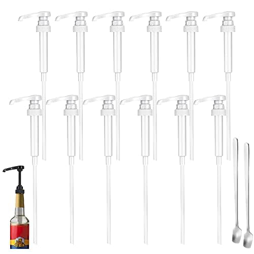 12 Packs White Coffee Syrup Pump, Compatible with 25.4 Oz/750ml Bottles, Great for Home & Coffee Bar Drinking Mixes, Tea, Beverage, Cocktails, Plus