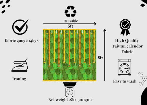 Image of Banana Leaf Design Back Decoration Pooja Cloth | Traditional Banana Leaf Background with Orange & Yellow Banthi Puvvu Marigold Garlands Toran Backdrop | varalakshmi Pooja Backdrop Decoration 5x5 feet