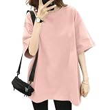 [SLEEPSINERO] 【骨格ストレートの着痩せ！】 tシャツ レディース 半袖 ゆったり 体型カバー ティーシャツ 夏服 大きいサイズ 吸汗速乾 クルーネック 通気 防臭 蒸れない レディーストップス 夏 カットソー ロング 5分袖 おしゃれ (M,ピンク)