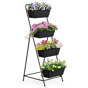 Vertical Garden Planter 4 Tier Planters for Outdoor Plants Vertical Raised Garden Bed with Drainage Holes Herb Garden Planter Outdoor Indoor Patio Yard Balcony (Black)