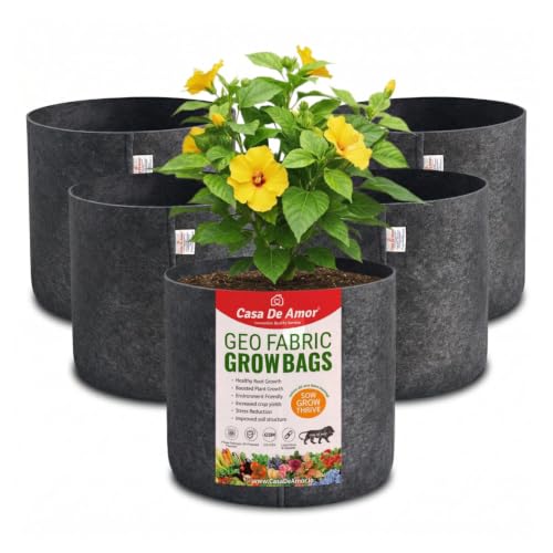 Image of Casa De Amor 400 GSM Geo Fabric Plant Grow Bag, Dark Grey 10 x 10 Inch Pack of 5, Round Fabric Pots for Terrace, Balcony, Flowers & Vegetable Gardening