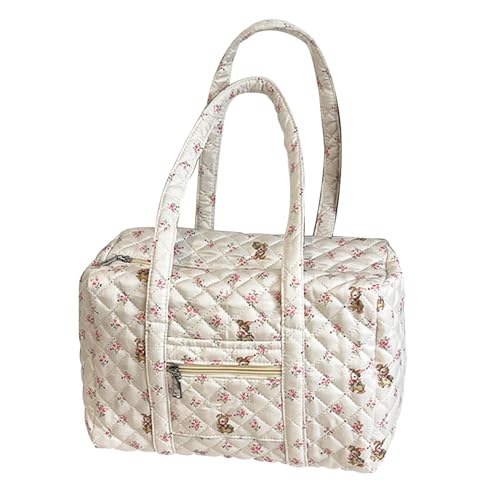 Puffer Duffle Bag for Women, Large Capacity Quilted Duffle Bag for Women, Cute Floral Puffer Tote Bag with Zipper for Girls Travel2