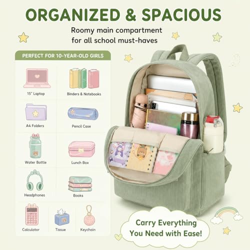 Image of BTOOP School Backpack for Teens Large Corduroy Bookbag Lightweight 15.6 inch Laptop Bag for Girls Women Casual High School College