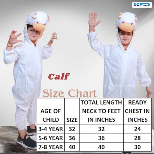 Image of Kaku Fancy Dresses Fleece Calf Farm Animal Costume For Kids - White, 3-4 Years | Animal Fancy Dress For Boys & Girls