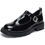 youngshow Mary Jane Shoes Women Platform Square Toe Chunky Heel T-Strap Lolita Shoes Uniform Dress S