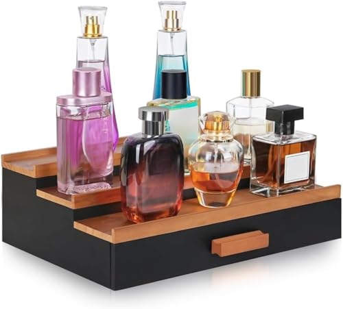 Riuuyyi ケルン オーガナイザー 3段 コロンディスプレイ 引き出し収納 香水 と隠し層を備えたラダーディスプレイラック (a)
