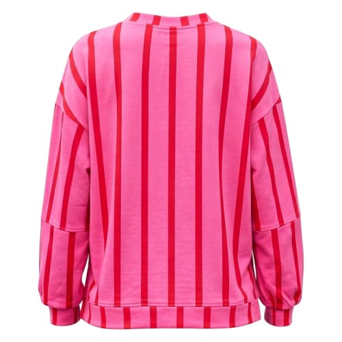 Aniywn Striped Sweatshirt Women Crewneck Dropped Shoulder Pullover Tops - image 5
