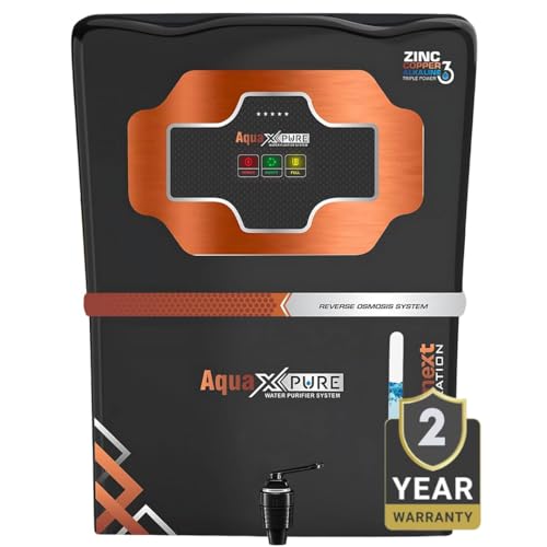 AquaXpure Ro water Purifier with Smart LED Indicators | RO+UV+UF with Copper & Zinc | 12L Storage Tank & TDS with Taste Controller | 2 Years warrenty with Free Installation. (AXP BLACK)