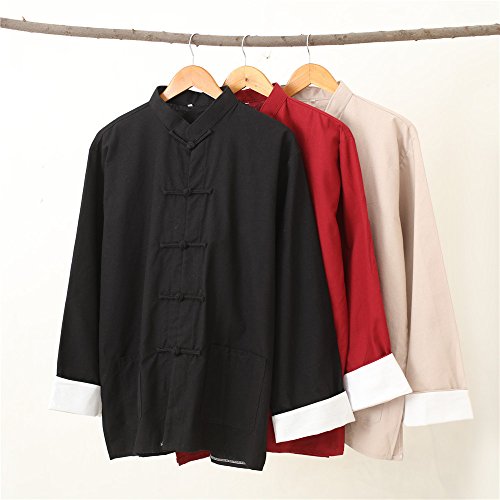 Idopy Men`s Chinese Traditional Linen Cotton Tai Chi Kung Fu Mandarin Collar Frog-Button Shirt Red Asian Xxl Us L #TOP4