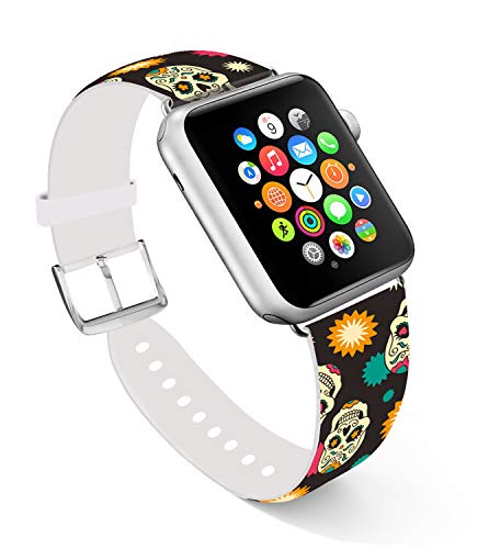 Ecute Compatible with Apple Watch Band 38mm 40mm, Soft Leather Band Strap Compatible with iWatch Series 6/5/4/3/2/1 - Star with Skulls