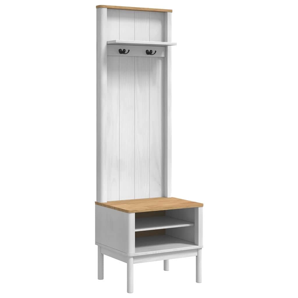 Armoire de couloir blanche en pin massif Floro 50x40x158 cm avec étagères et crochets de rangement