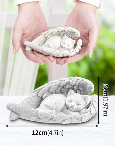NETONDA Katze Engel Gedenkstein Grabstein Katze für draußen Tiergrabstein Polyresin Katzenfigur Garten wunderschönes Andenken Zuhause Grabschmuck Deko (Reinweiß)
