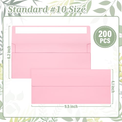 Image of Mulbozy 200Pcs #10 Pink Envelopes Letter Size Windowless Self Seal Security