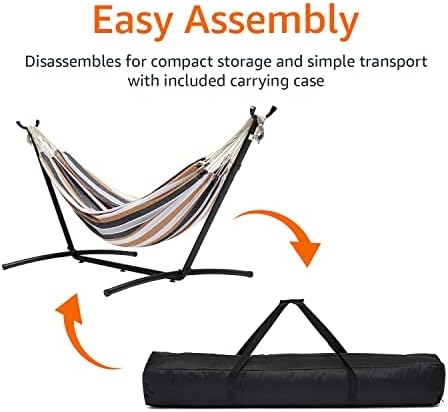 Amazon Basics Double 2 Person Heavy Duty Hammock with Space Saving Steel Stand and Carrying Case, 470lb Capacity, Multicolor, 118 x 46.1 x 39.4 inches — view 6