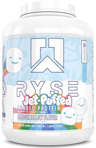 Image of Ryse Loaded Protein Powder - Jet-Puffed Marshmallow - 25g Whey Protein Isolate & Concentrate with Prebiotic Fiber & MCTs - Low Carb, Low Sugar, Digestive-Friendly - 54 Servings / 4 lb Tub