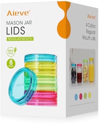 Aieve Mason Jar Lids Regular Mouth, 8 Pack Clear Plastic Mason Jar Lids for Ball, Kerr Canning Jars, Reusable Canning Lids Mason Jar Tops, Leak-Proof & Airtight