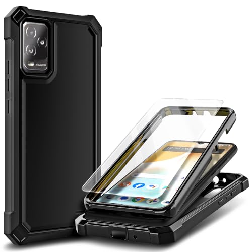 WDHD for BLU View 5 Pro Case with Tempered Glass Screen Protector, Full-Body Protective Shockproof Rugged Bumper Cover Phone Case for BLU View 5 Pro B170D (Black)