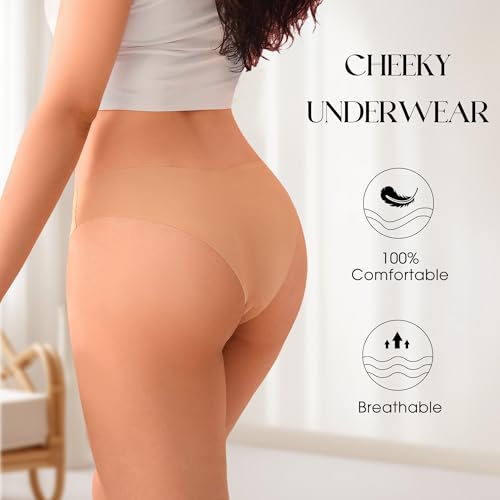 Image of DEANGELMON Women Seamless Bikini Cheeky Underwear Invisible No Show Panties V-Waist Hipster Ladies Soft Stretch Multi Pack