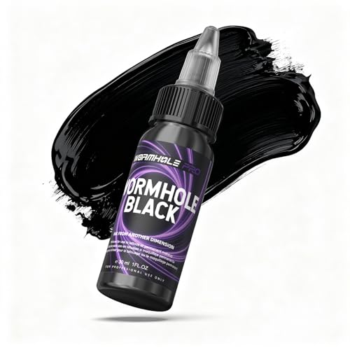 WORMHOLEPRO Tattoo Ink Wormhole Black 30ml (1oz), Professional Artist Ink Pure Black Pigment for Linework, Shading & Filling Vegan Compliant Tattoo Ink for Artists