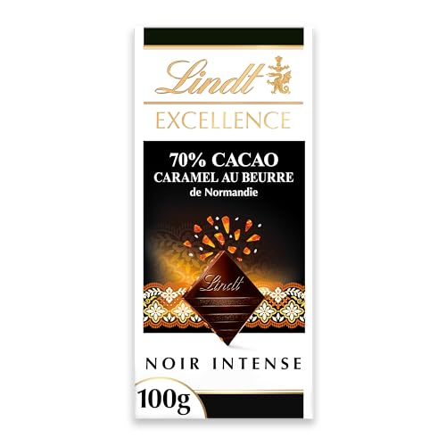 Lindt - Tablette EXCELLENCE Noir 70% Cacao & Caramel au Beurre de Normandie - Chocolat Noir, 100g
