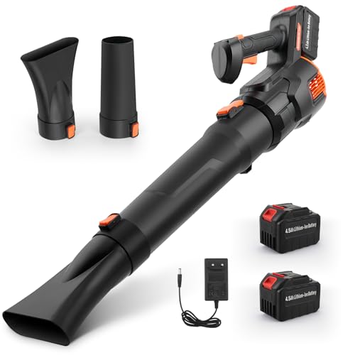 Laubbläser Akku, Leistungsstarker Laubgebläse mit Einstellbaren Geschwindigkeiten, Laubbläser mit Akku und Ladegerät, Leaf Blower mit 3 Rohren die Rasenpflege Blasen von Laub, Staub, Schnee