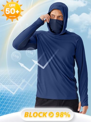 PINSPARK Men's Sun Protection Hoodie with Mask UPF 50+ UV Long Sleeve Shirt Men Rash Guard Performance Fishing Hiking Shirt3
