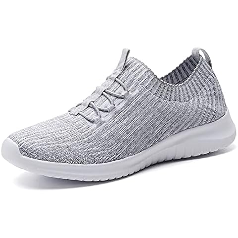 konhill Womens Trainers Slip On Comfortable Walking Shoes Lightweight Breathable Athletic Soft Tennis Sneakers 5UK Light Gray Cover