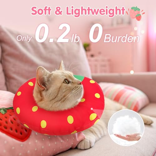 Image of BEAUTYZOO Cat Cone Collars Soft, Cat Recovery E Collars After Surgery to Stop Licking, Adjustable Elizabeth Circle Collar Cute Pet Donut Pillow for Cats Kitten Small Dogs,Strawberry S