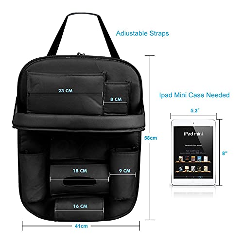 Image of Premium Black Car Backseat Organizer with Foldable Tray | Multi-Pocket Storage for Tablets, Phones, Bottles & Travel Essentials