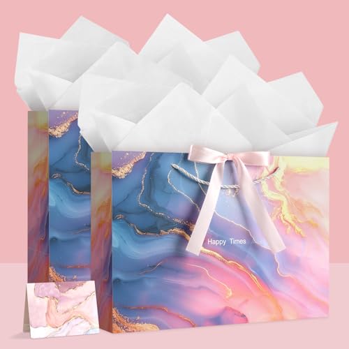 Image of JMANNI Gift Bags, Mothers Day Gift Bags with Ribbon, Portable Paper Gift Bag, Marble Pattern, for Any Occasion, Including Valentines Day Baby Shower Birthday Party Wedding Mothers Day(LP11-DLS02-L
