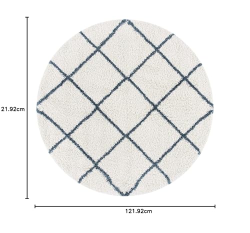 Image of Handwoven Microfibre 3D Rug for Living Room (Ivory & Teel Blue, 4 X 4 Feet (Round), Microfibre)
