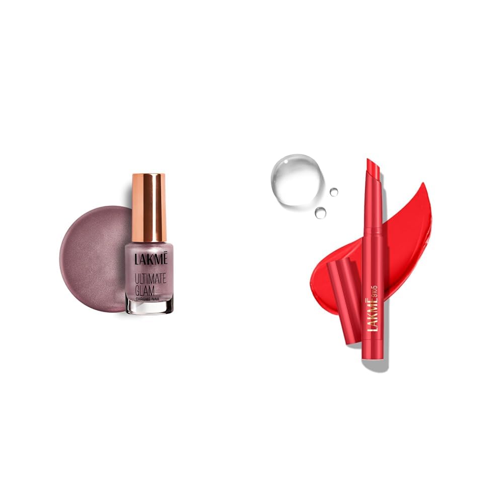 LAKME Ultimate Glam Chrome Nail Paint, Dusty Rose 6ml Lakme 9 to 5 Forever Matte Lip Crayon, Red Bombshell 1.1g-picture-56
