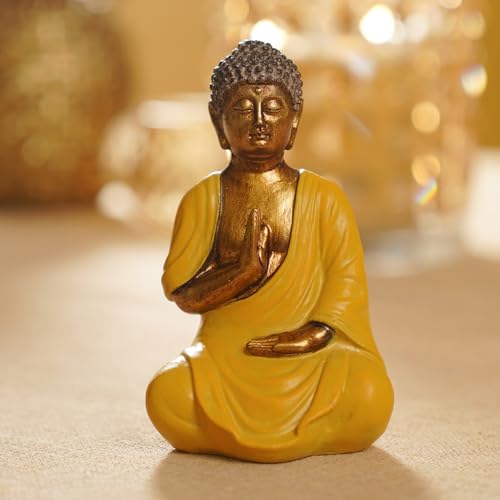 Image of PURE HOME + LIVING Yellow Antique Gold Polyresin Sitting Buddha - Small Idol Statue Showpiece for Home & Office Decoration, Statue for Living Spaces Yoga Studios, Gift for Housewarmings (Pack of 1)