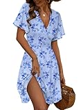 FENSACE Flattering Dress to Hide Tummy Summer Faux Wrap Wrap V Neck Ladies Elegant Garden Party Dresses for Women(Blue Floral-94,Large)