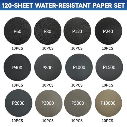 SUGOOE 133 PCS Sanding Disc Drill Polishing Kit, 3 Inch Sanding Disc Grit 60-10000, 3 Inch Wet Dry Headlight Restoration Kit with Hook and Loop Buffing Pads for Car Wood Metal Glass Resin