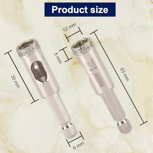 Image of MOLLOM 1 /2 inch (12mm) 2Pcs Diamond Hole Saw | Tile Hole Saw Smooth Cutting Porcelain Tiles,Ceramic,Marble,Granite