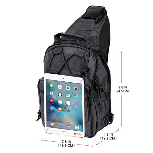 Qcute Tactical Backpack, Waterproof Military Cross-Body Molle Sling Shoulder Backpack Chest Bag For Outdoor Every Day Carry (Black) #TOP3