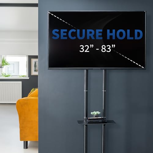 Image of VIVO Tall TV Cart for 32 to 83 inch Screens up to 110 lbs, LCD LED OLED 4K Smart Flat and Curved Panels, Rolling Stand with Laptop DVD Shelf, Locking Wheels, Max VESA 600x400, Black, STAND-TV13E
