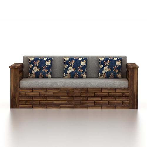 Image of Ganpati Arts Solid Sheesham Wood 3 Seater Italian Sofa Cum Bed with Storage and Side Pockets for Living Room Wooden Sofa Bed for Home - Teak Finish 1 Year Warranty