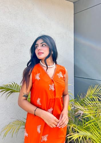 Image of MOKOSH Women's Cotton Embroidered & Hand Work Kurta Pant Set | Co-ords Set | Embroidery & Hand Work | Indian Kurta Outfit With Pant |2 Piece Outfit | V Neck Sleeveless