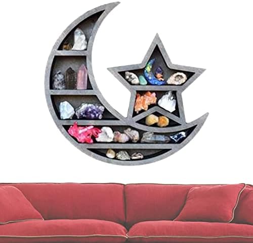 Wood Moon Shelf, Wooden Crystal Display Shelf, Half Moon Crystal Shelf for Crystals Stone, Essential Oil, Small Plant and Art, Gothic Witchy Decor