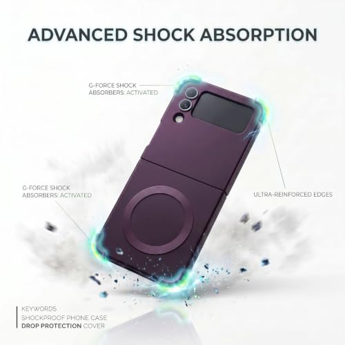 Image of amazon basics Premium Mag-Safe Case for Samsung Galaxy Z Flip 3 | Shockproof & Anti-Scratch Cover | Soft Silicone with Wireless Charging | Camera Lens Guard - Purple